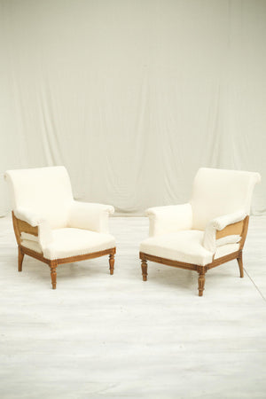 Antique Pair of early 20th century French scroll back armchairs