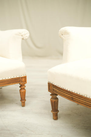 Antique Pair of early 20th century French scroll back armchairs