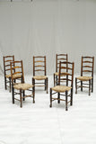 6x Antique farmhouse rush seated dining chairs - TallBoy Interiors