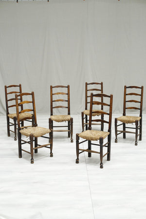 6x Antique farmhouse rush seated dining chairs - TallBoy Interiors