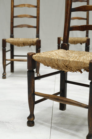 6x Antique farmhouse rush seated dining chairs - TallBoy Interiors