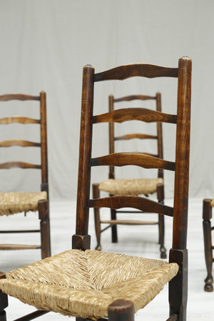 6x Antique farmhouse rush seated dining chairs - TallBoy Interiors