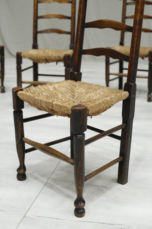 6x Antique farmhouse rush seated dining chairs - TallBoy Interiors