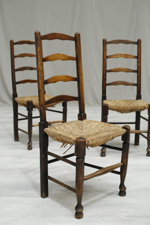 6x Antique farmhouse rush seated dining chairs - TallBoy Interiors