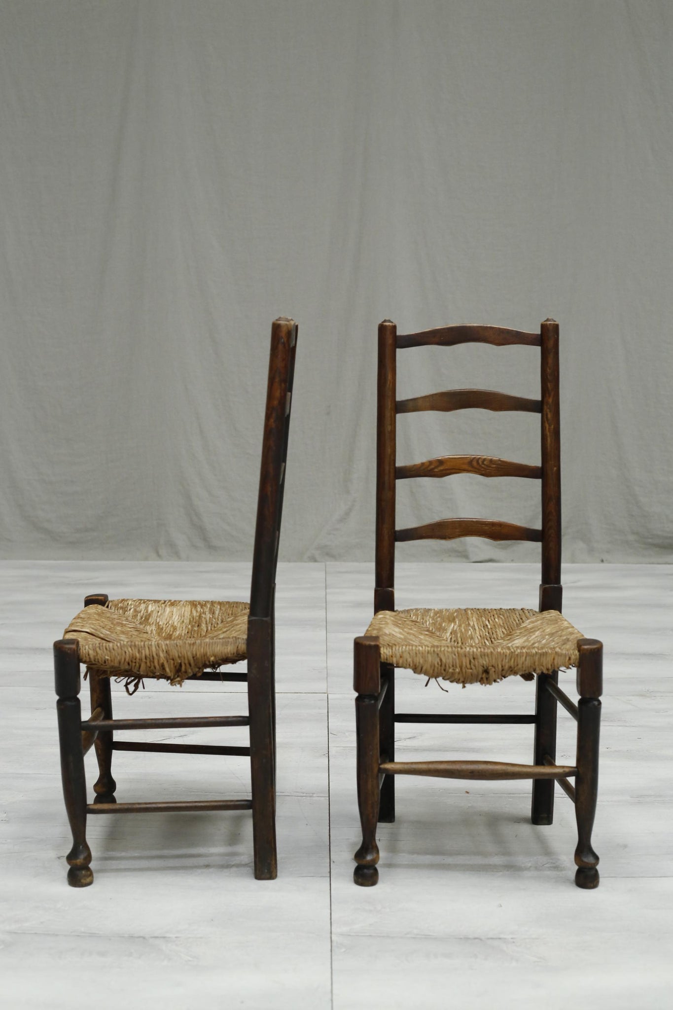 6x Antique farmhouse rush seated dining chairs - TallBoy Interiors