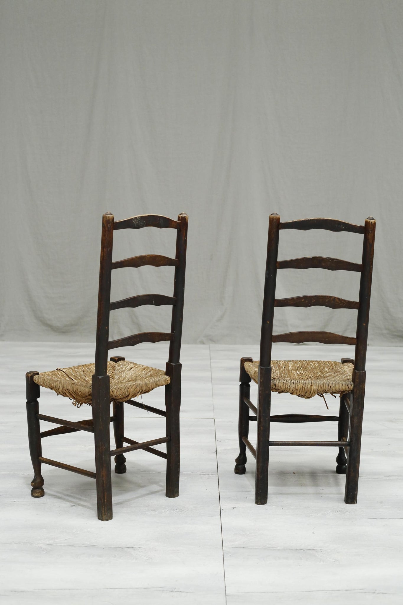 6x Antique farmhouse rush seated dining chairs - TallBoy Interiors