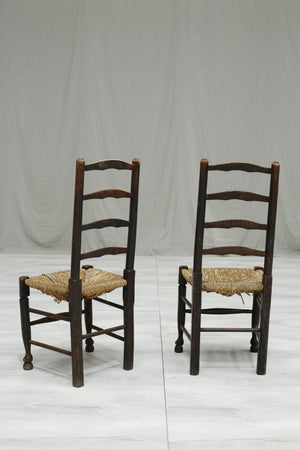 6x Antique farmhouse rush seated dining chairs - TallBoy Interiors