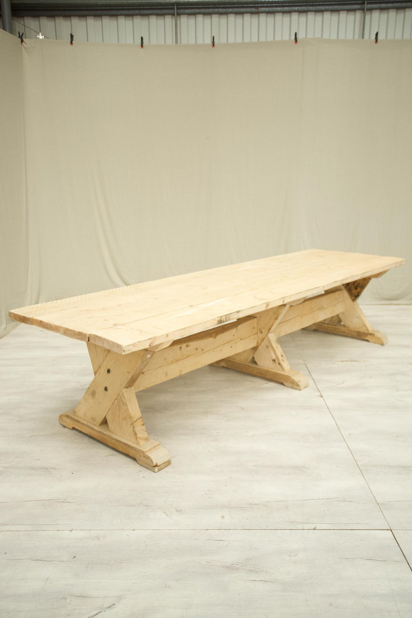 Long Rustic 'X' Frame pine dining table