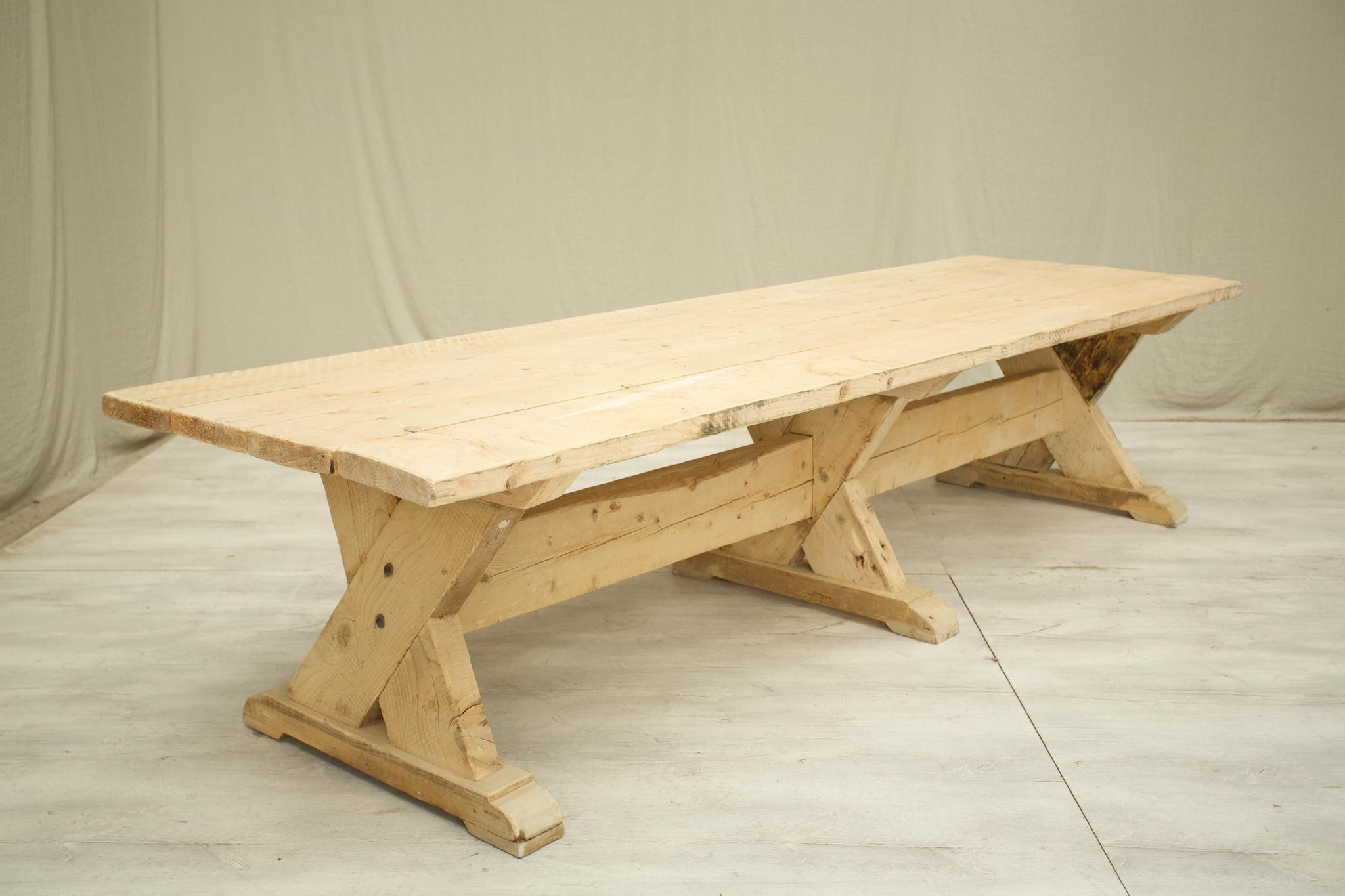 Long Rustic 'X' Frame pine dining table