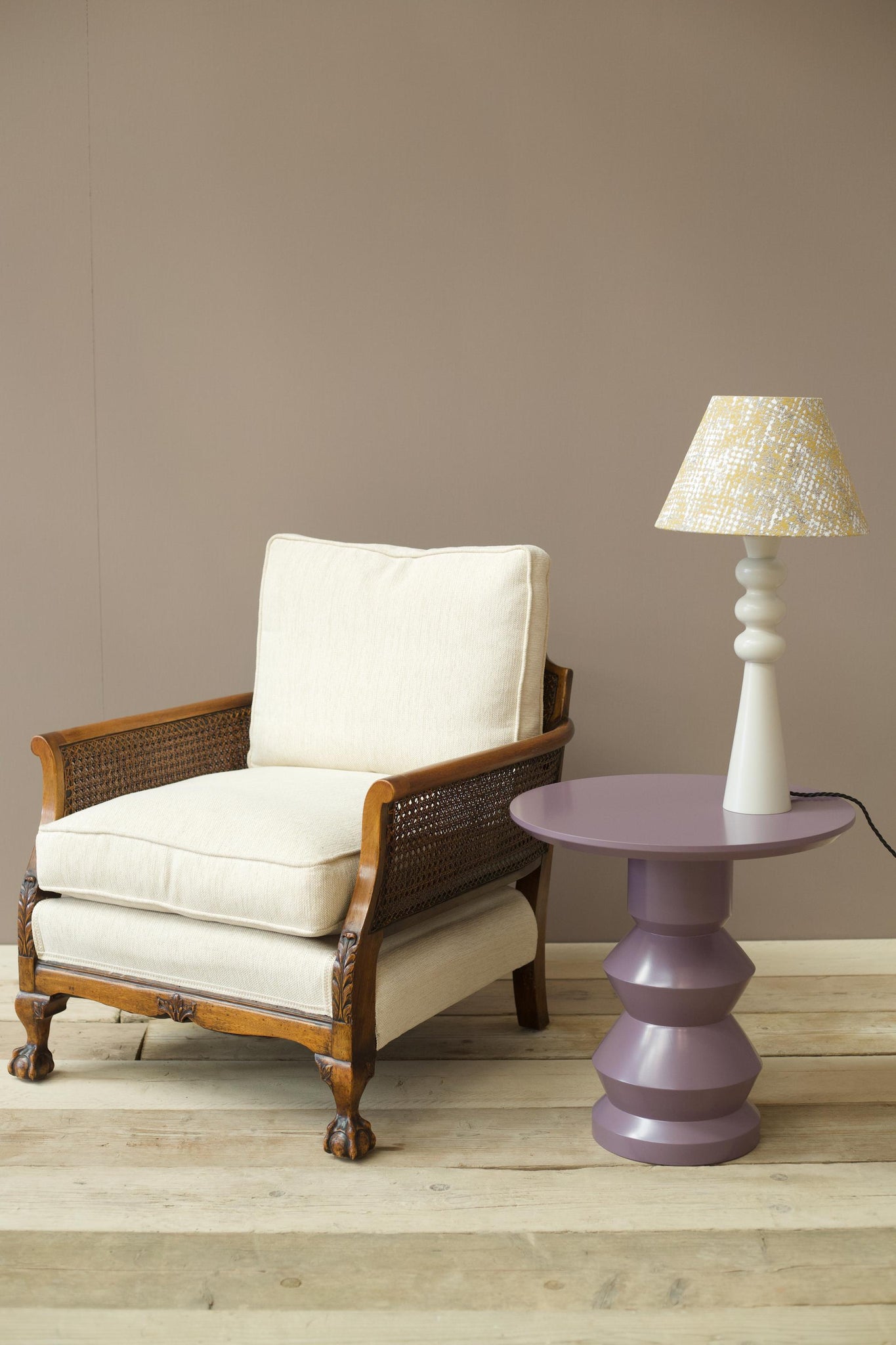 'Glen' turned wood lacquered side table - Heather