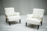Pair of Antique Napoleon III French scroll back armchairs - TallBoy Interiors