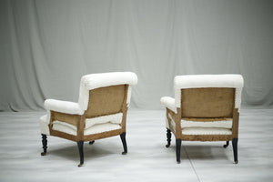 Pair of Antique Napoleon III French scroll back armchairs - TallBoy Interiors