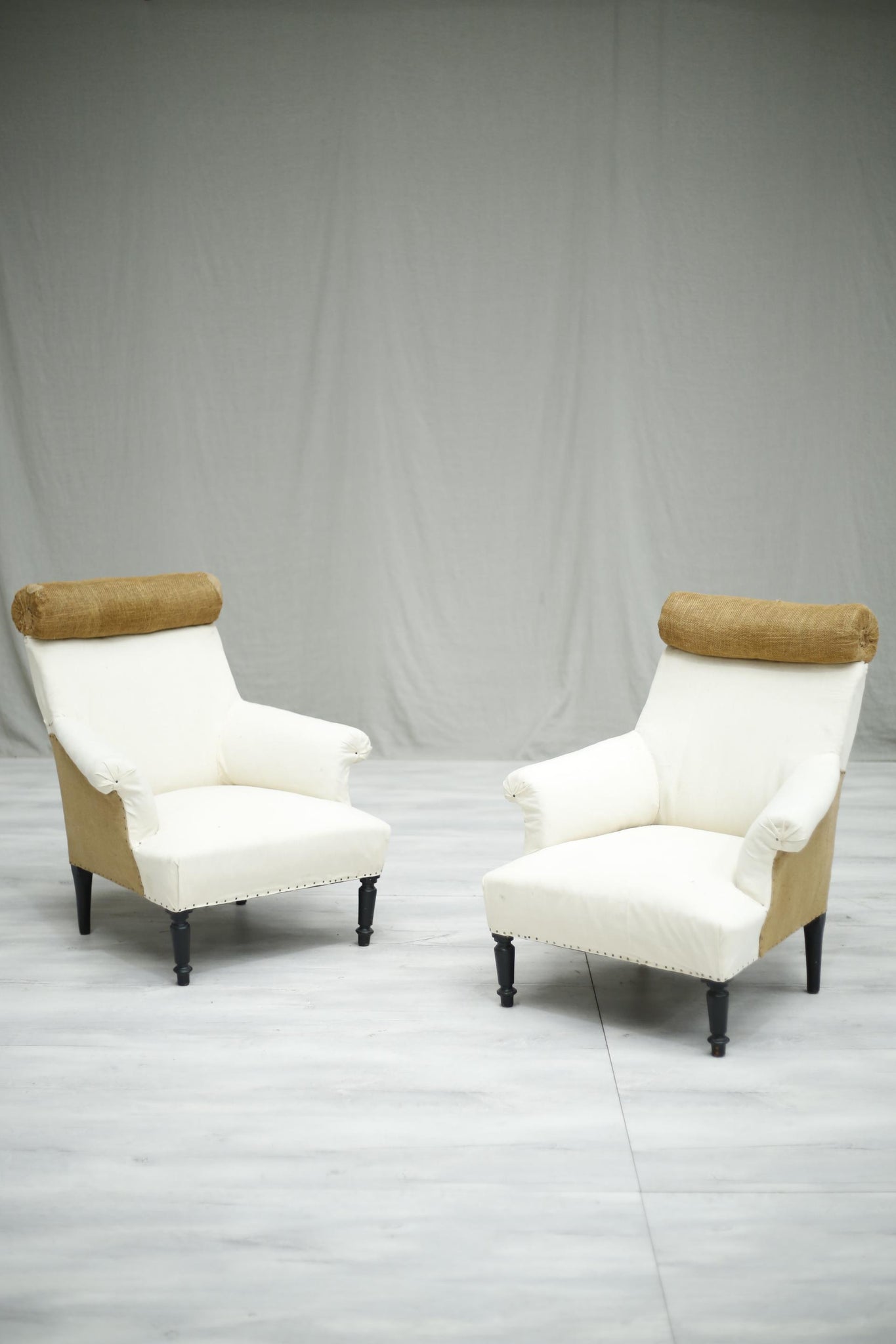 Antique Napoleon III French Roll backed armchairs - TallBoy Interiors