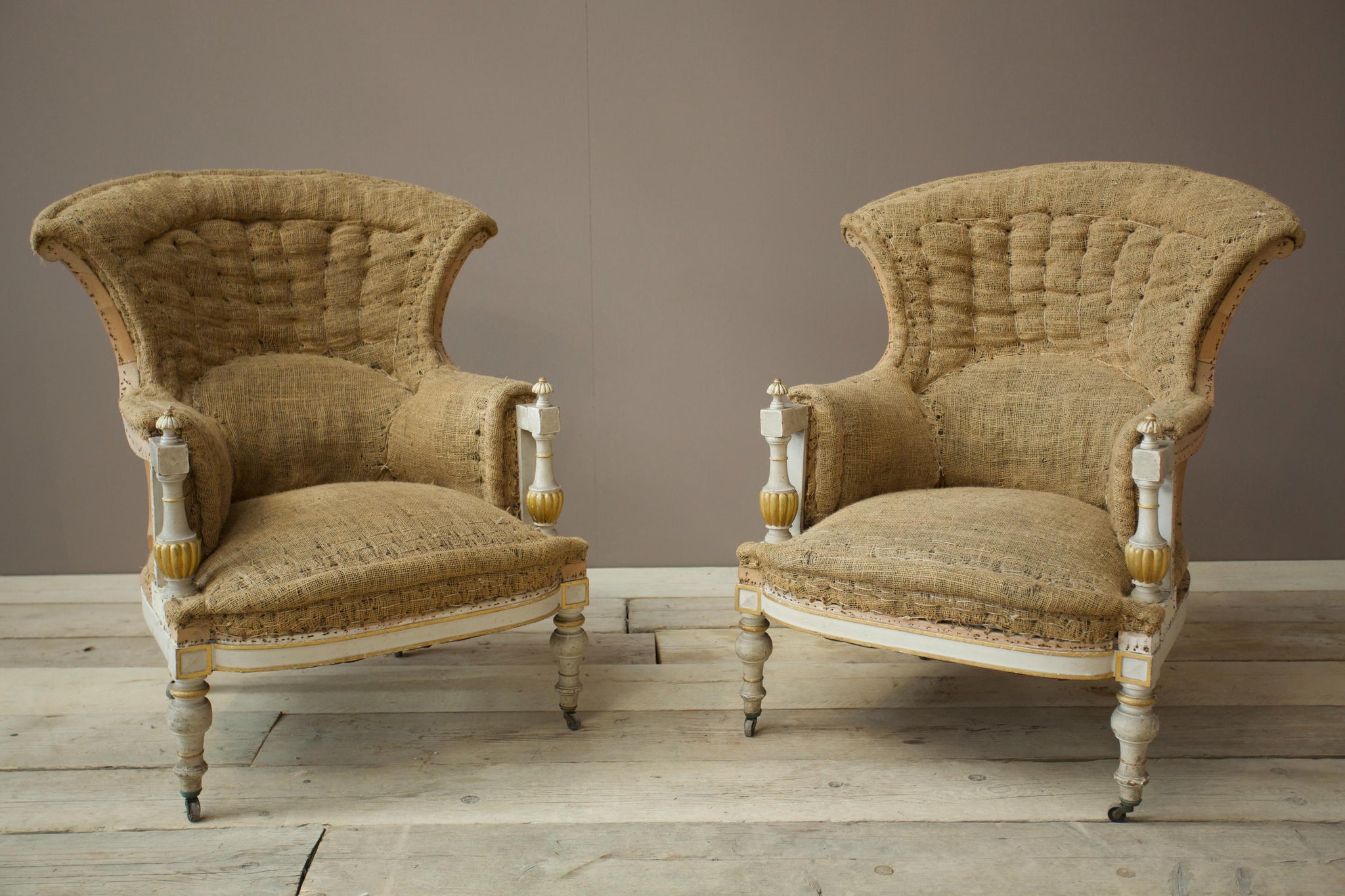 Pair of 19th century Painted fishtail armchairs