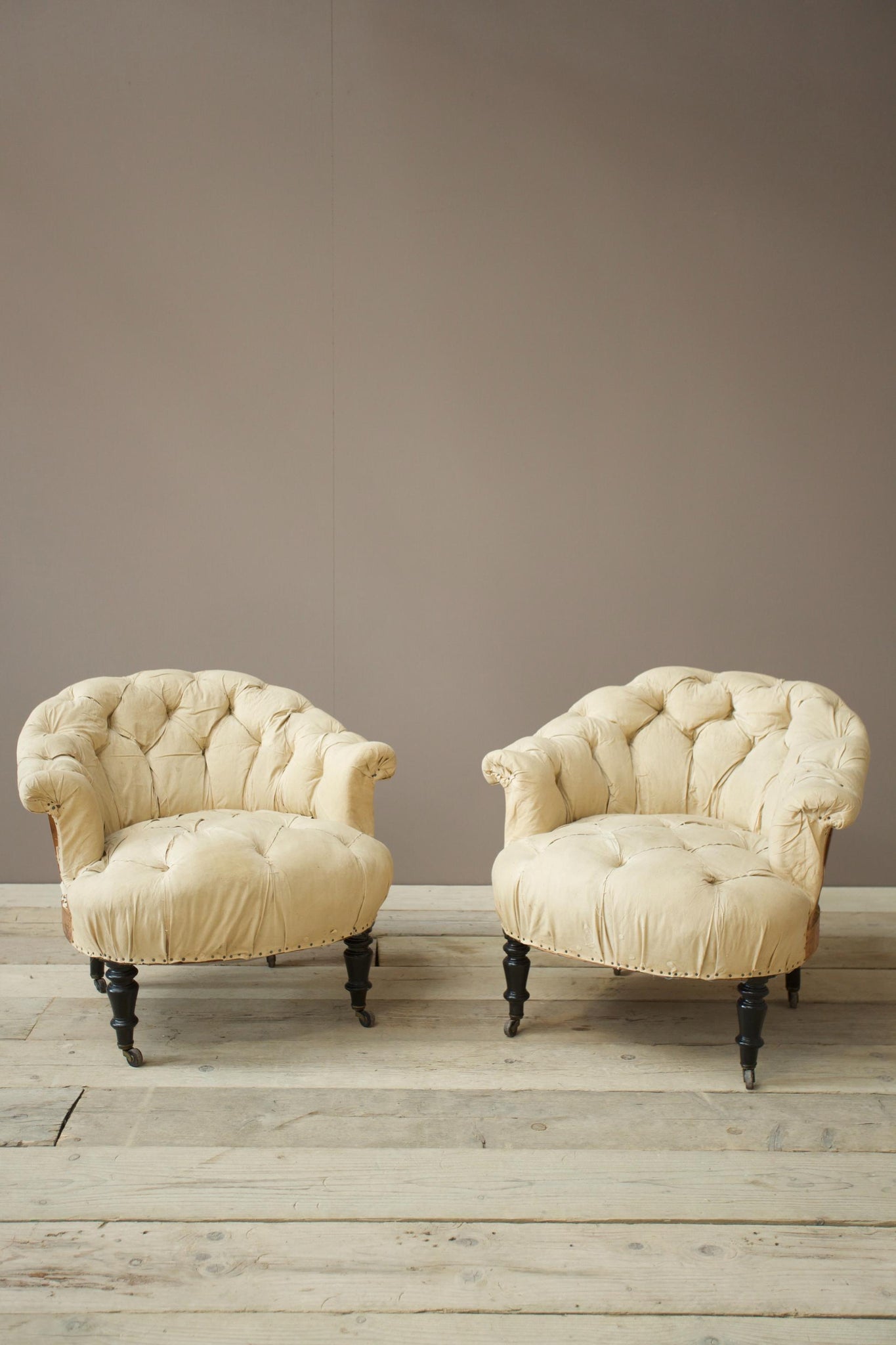 Pair of French Buttoned tub chairs