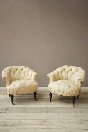 Pair of French Buttoned tub chairs