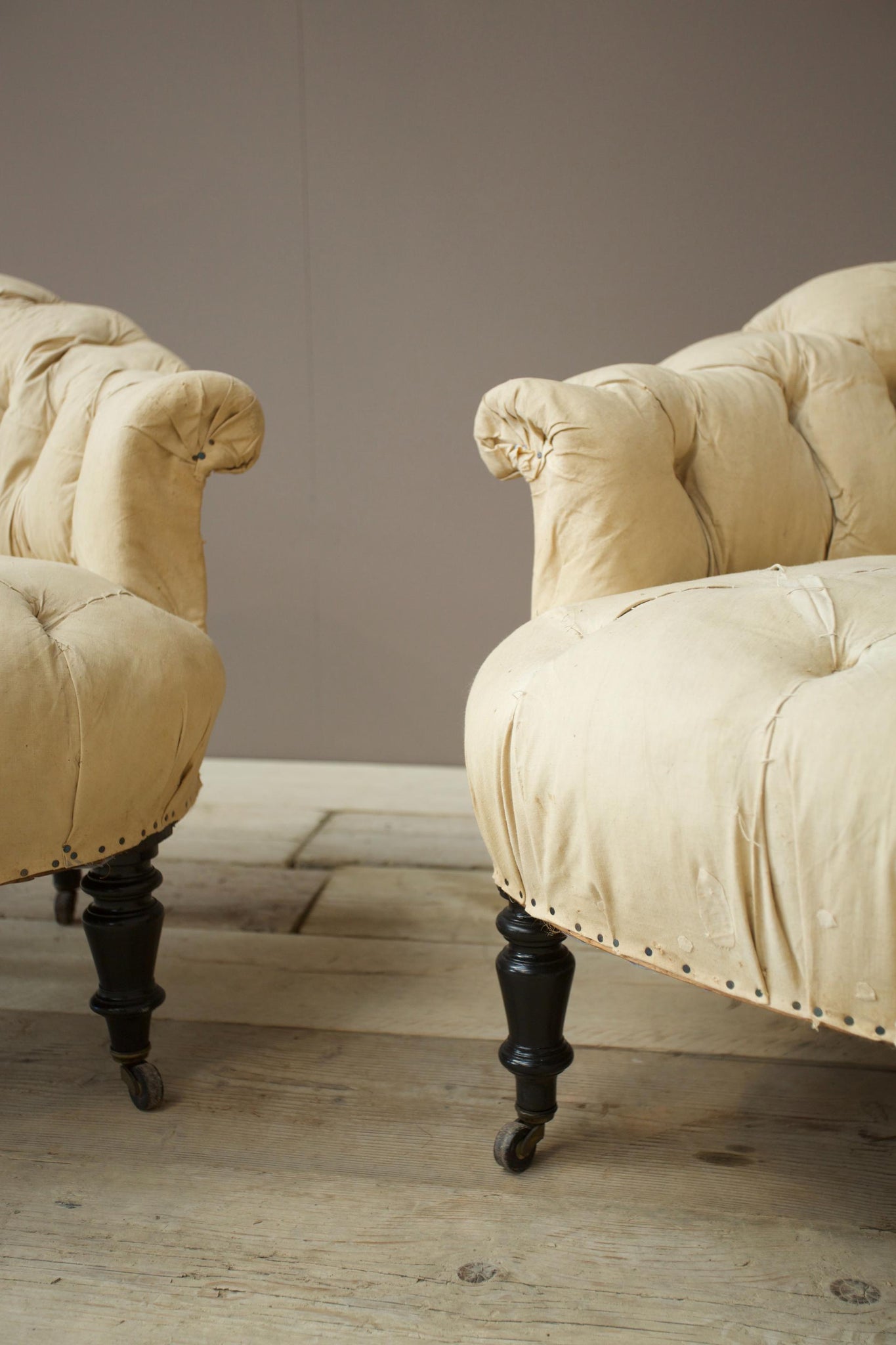 Pair of French Buttoned tub chairs