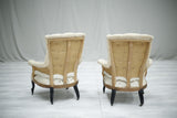 Antique Napoleon III French high buttoned back armchairs - TallBoy Interiors