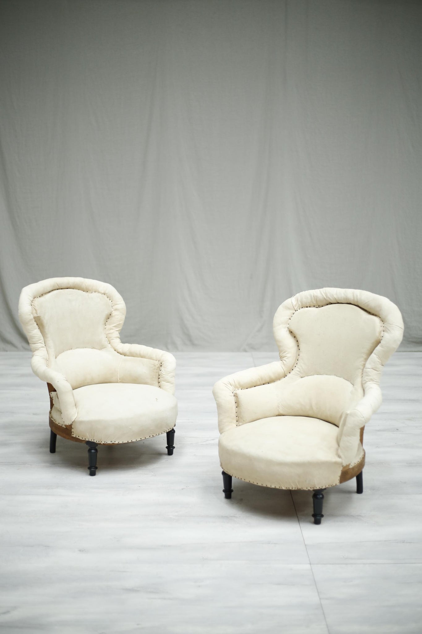Pair of Antique Napoleon III French pie crust armchairs - TallBoy Interiors