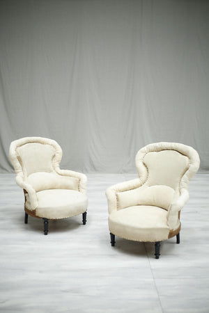 Pair of Antique Napoleon III French pie crust armchairs - TallBoy Interiors