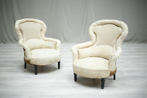 Pair of Antique Napoleon III French pie crust armchairs - TallBoy Interiors