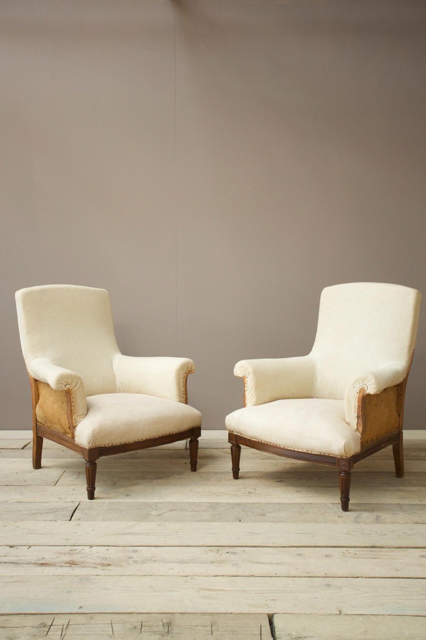 RESERVED Pair of Early 20th century square back armchairs with carved frame