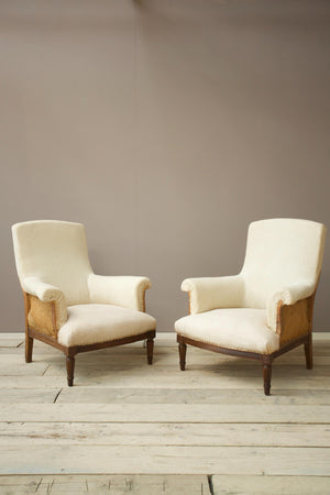 RESERVED Pair of Early 20th century square back armchairs with carved frame