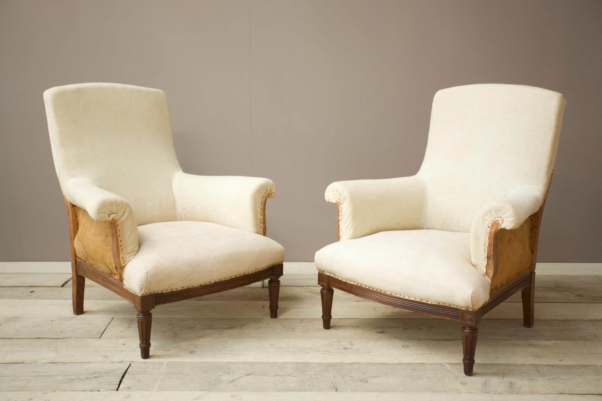 RESERVED Pair of Early 20th century square back armchairs with carved frame