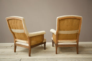 RESERVED Pair of Early 20th century square back armchairs with carved frame