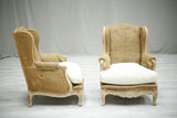 Pair of c.1920 French bleached frame wingback armchairs - TallBoy Interiors
