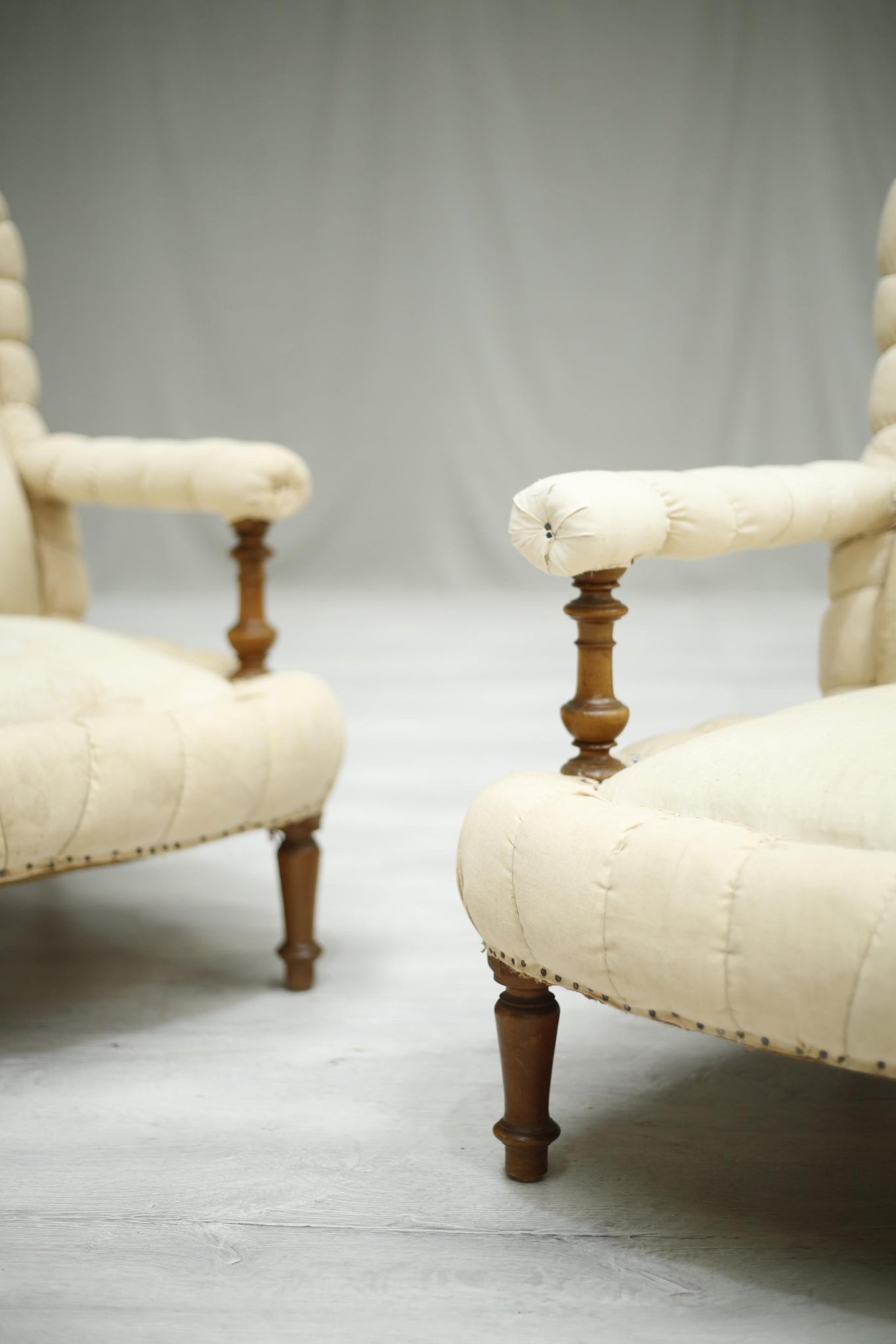 Pair of Antique 19th century French pie crust open armchairs - TallBoy Interiors