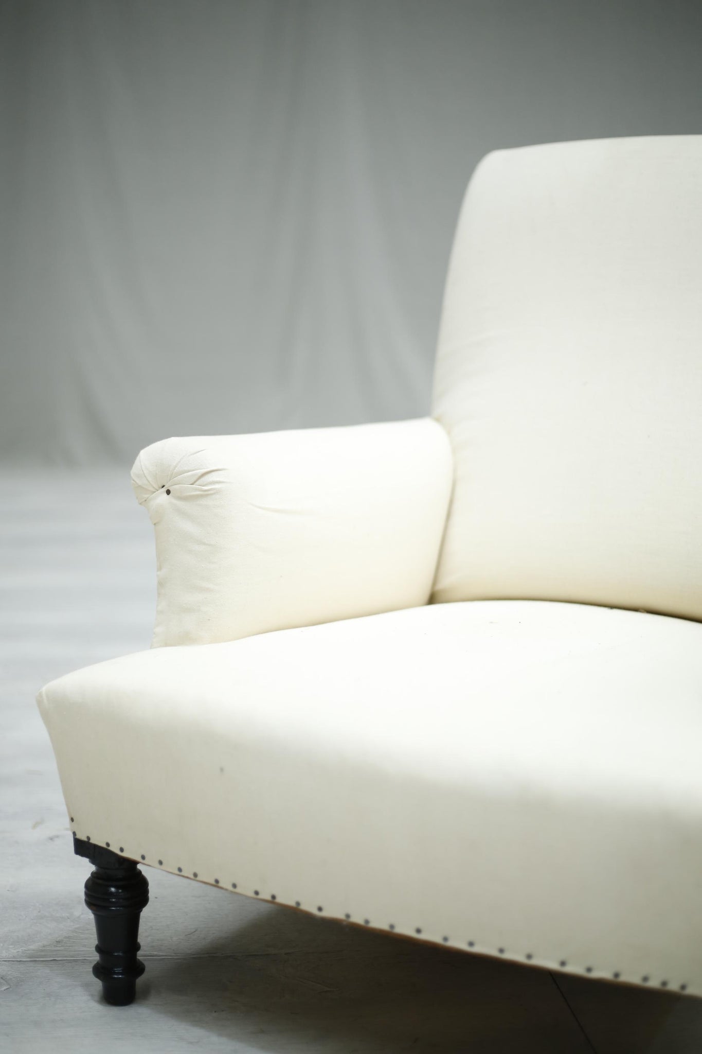 Pair of Antique French deep seated scroll back armchairs - TallBoy Interiors