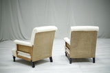 Pair of Antique French deep seated scroll back armchairs - TallBoy Interiors