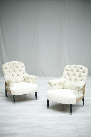 Pair of Antique Napoleon III curved back armchairs No2 - TallBoy Interiors