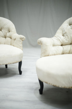 Pair of Antique Napoleon III buttoned back tub chairs - TallBoy Interiors