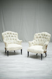 Pair of Antique Napoleon III buttoned shield back armchairs - TallBoy Interiors