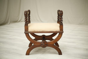 19th century antique x frame mahogany armed stool - TallBoy Interiors