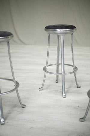 Set of 4 vintage chrome and velvet bar stools - TallBoy Interiors