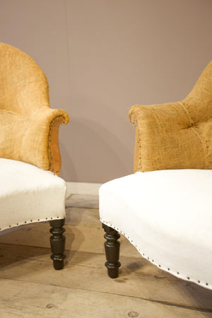Pair of Napoleon III plain curved back armchairs