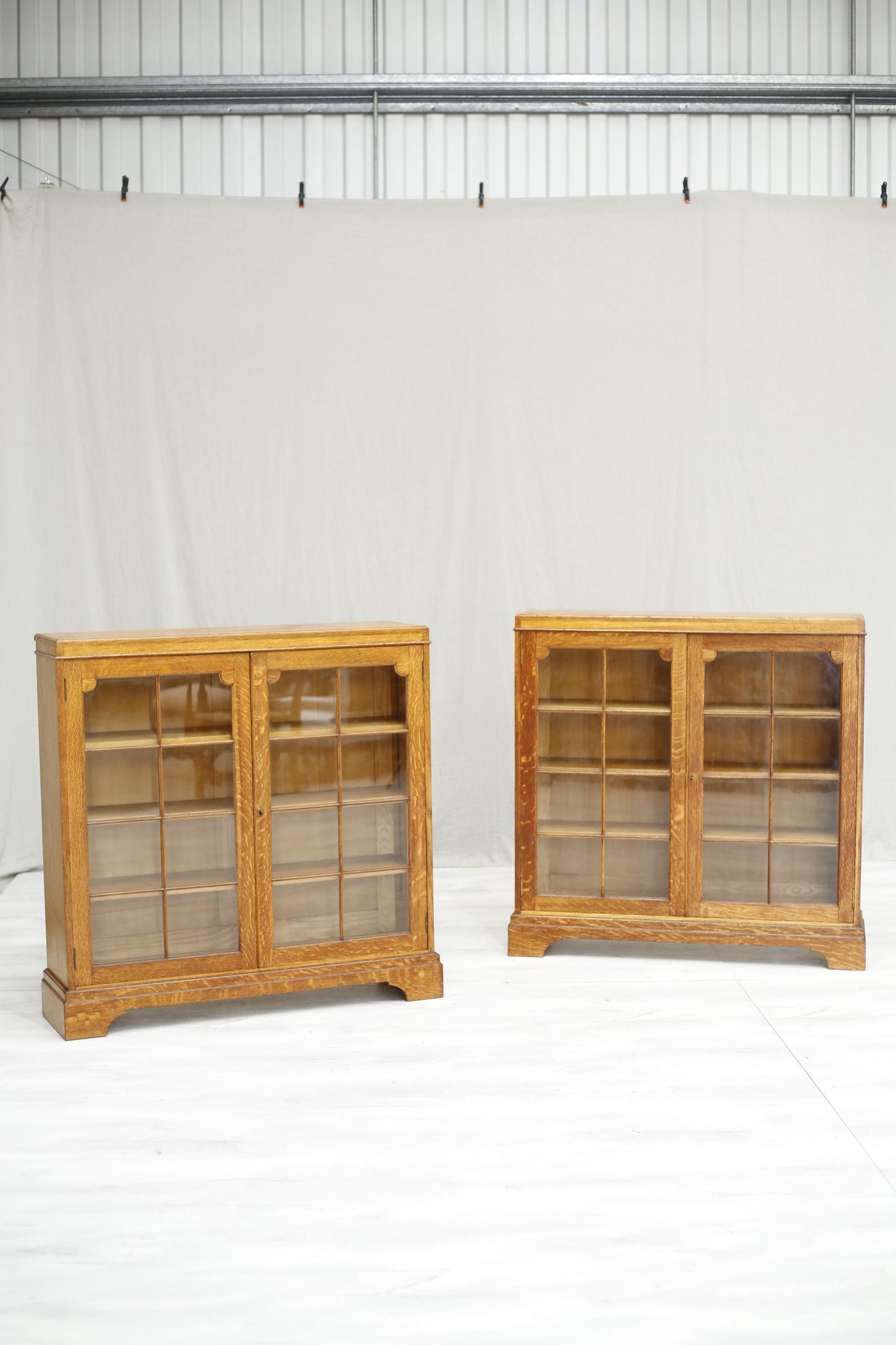 1x  c.1920 Antique oak glazed library cabinets - TallBoy Interiors