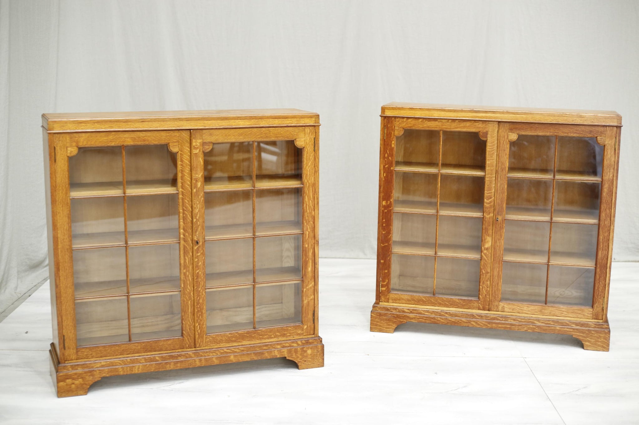 1x  c.1920 Antique oak glazed library cabinets - TallBoy Interiors