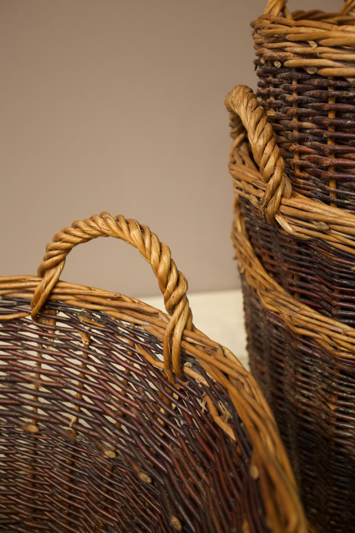 Vintage woven willow log baskets- Two tone