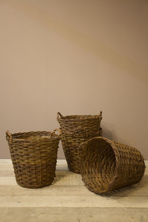 Vintage woven willow log baskets - Large dark