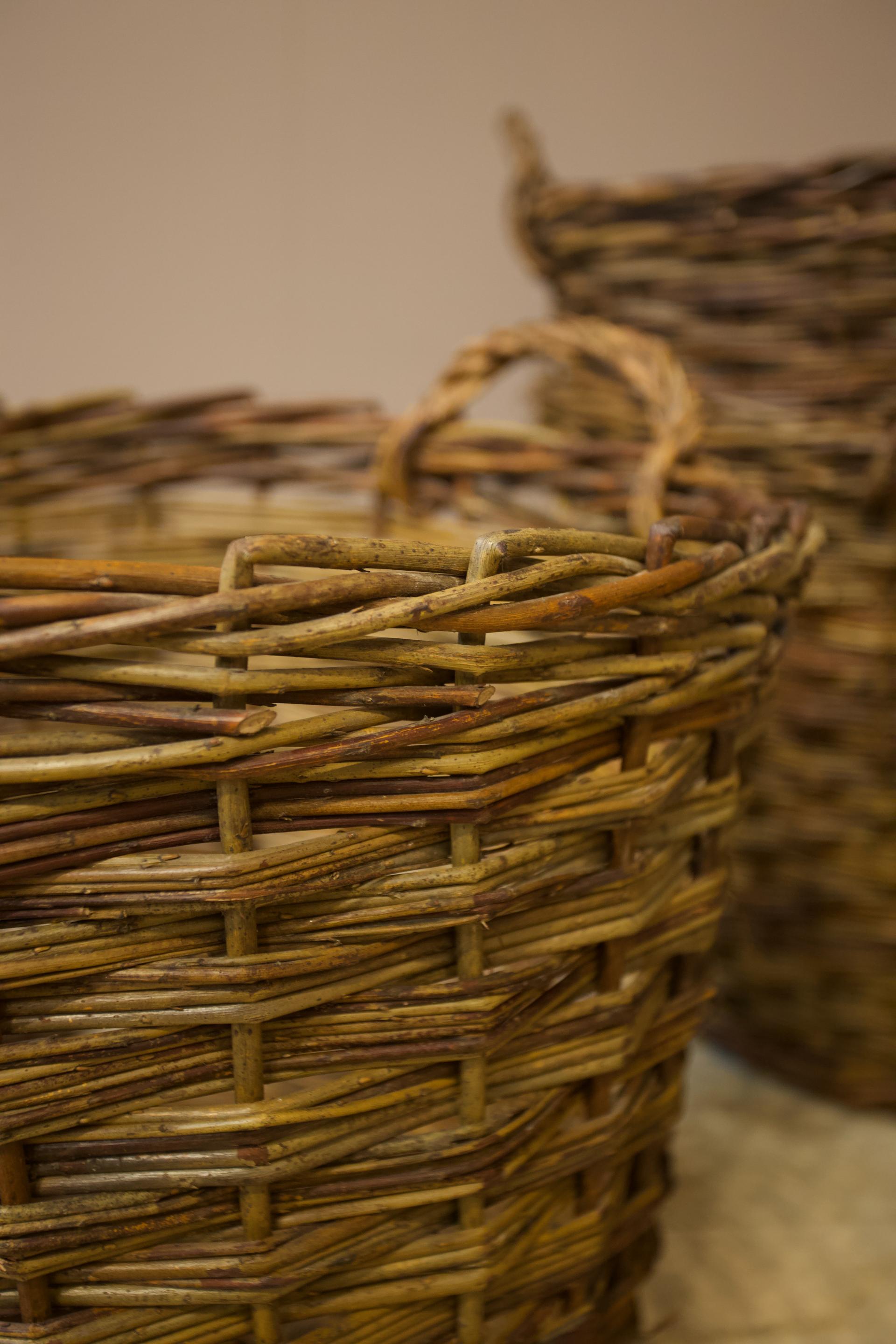 Vintage woven willow log baskets Large dark TallBoy Interiors