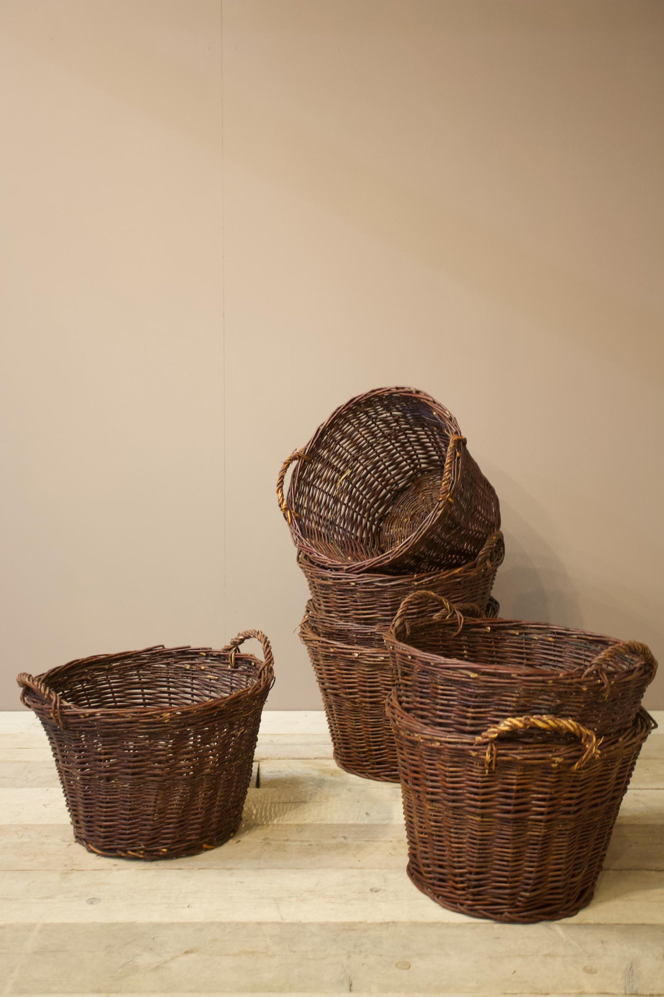 Vintage woven willow log baskets- Dark Red