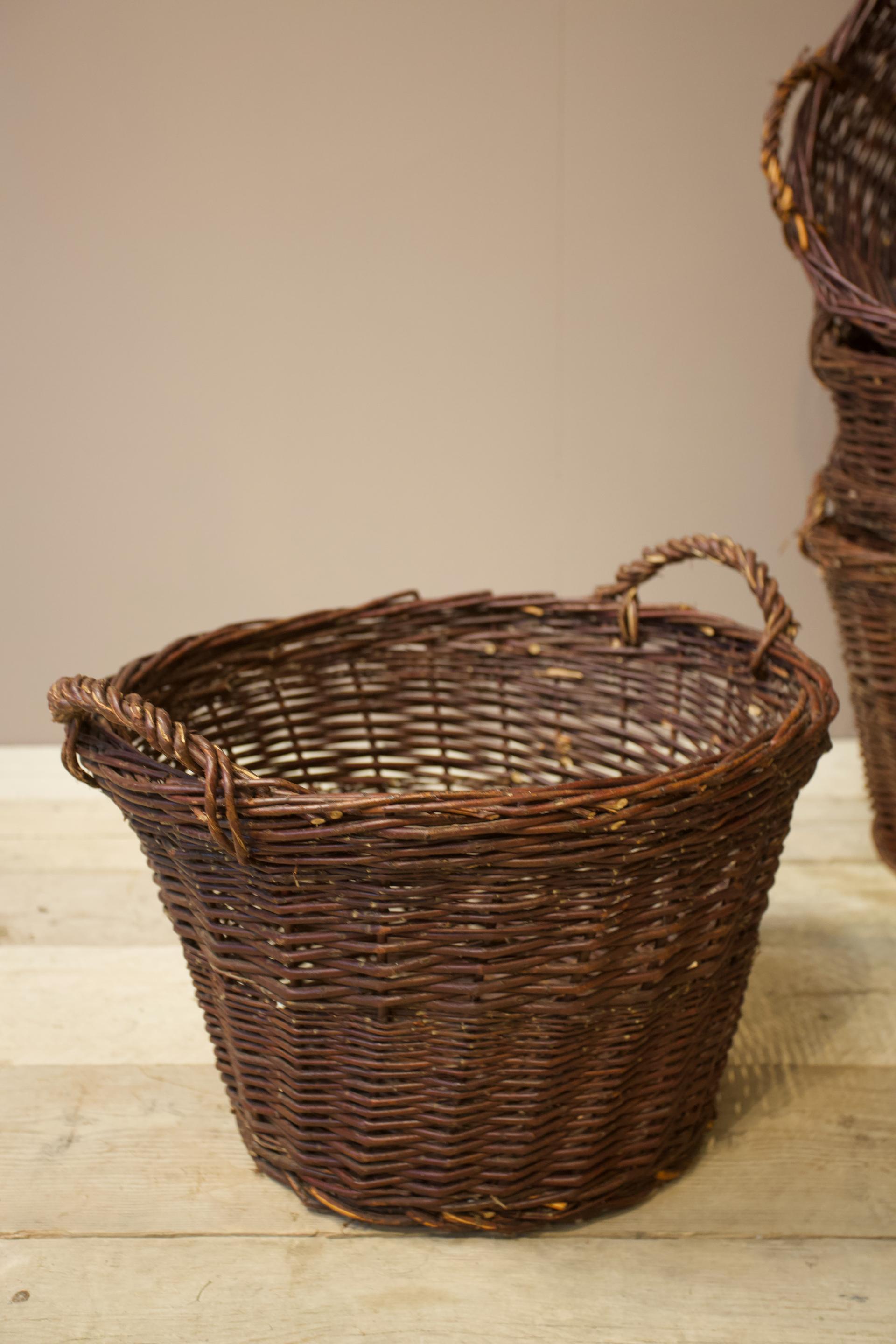 Vintage woven willow log baskets Dark Red TallBoy Interiors