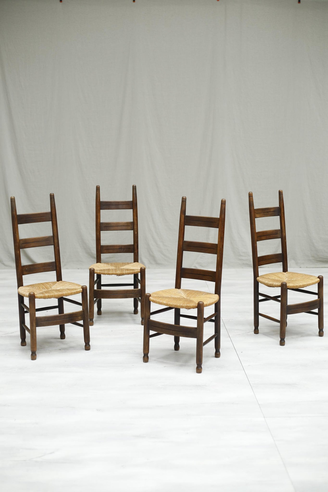 4x Mid century French rush seated dining chairs
