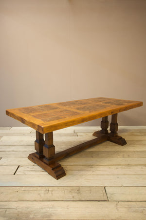 20th century Brutalist oak and terracotta tile dining table