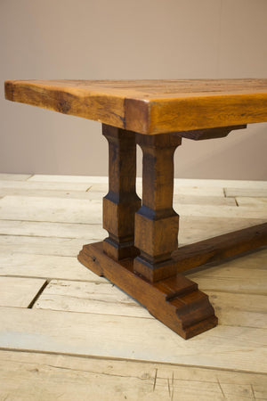 20th century Brutalist oak and terracotta tile dining table