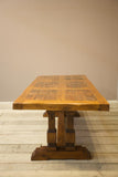 20th century Brutalist oak and terracotta tile dining table